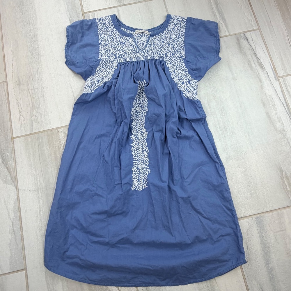 Ulla Johnson Blue White Embroidered Cotton Flutter Sleeve Short Dress 2